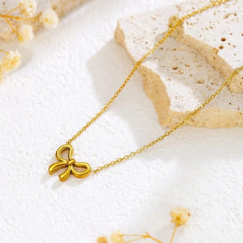 Gold Bow Necklace - 20 inch in Gold