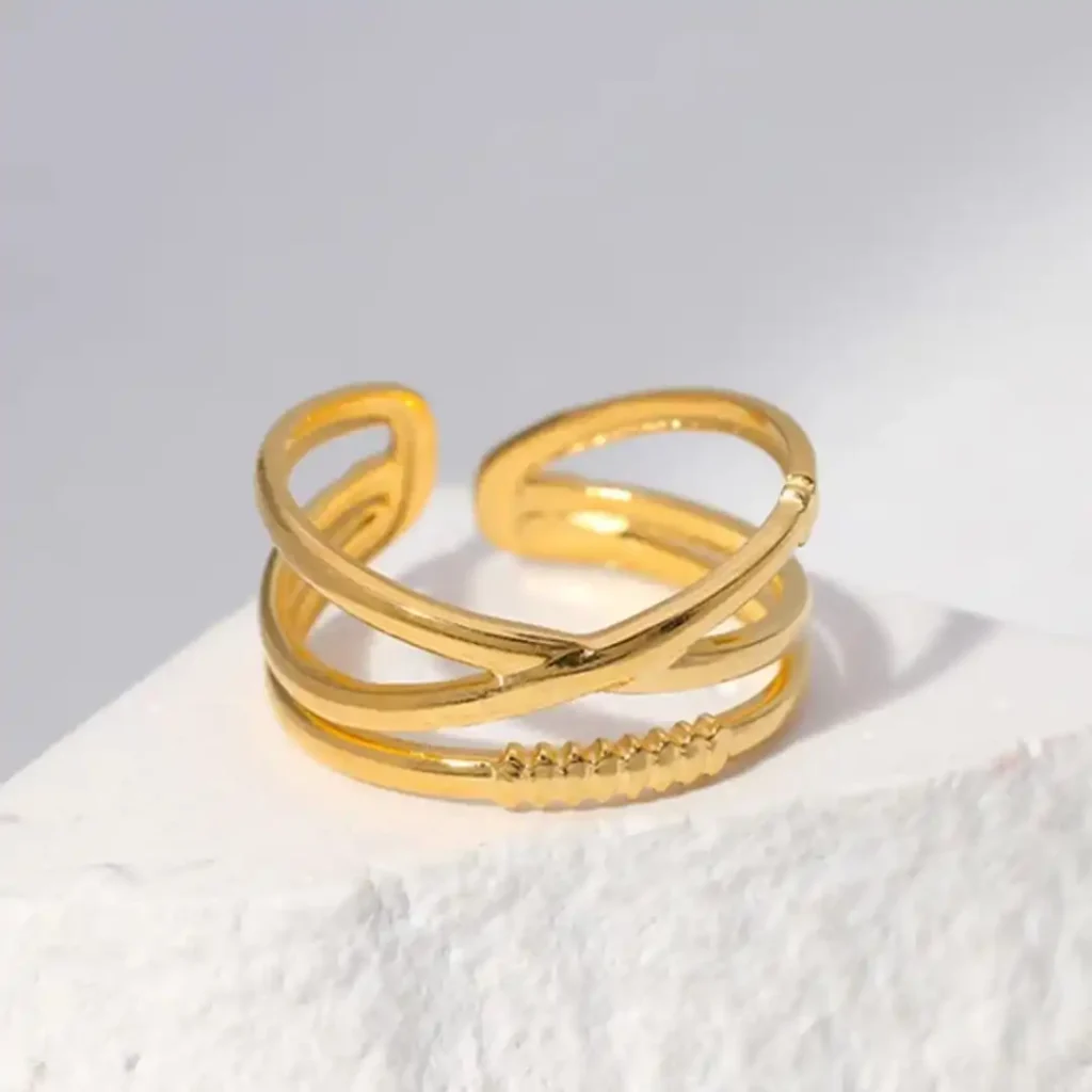 Stylish Gold Plated Open Ring Design for Women on Finger
