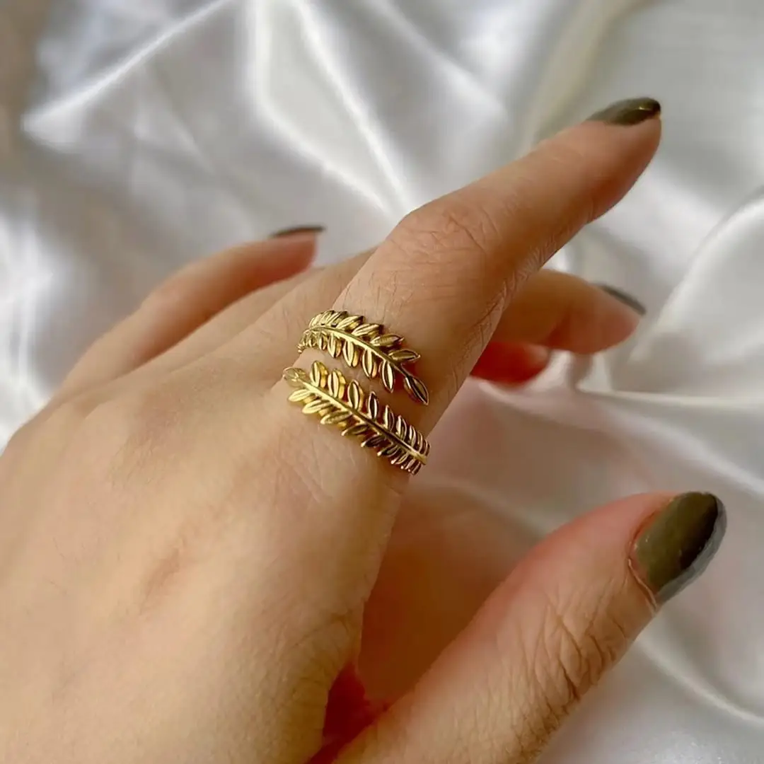Sweet Leaf Stainless Steel Plating Open Ring for women - Image 4