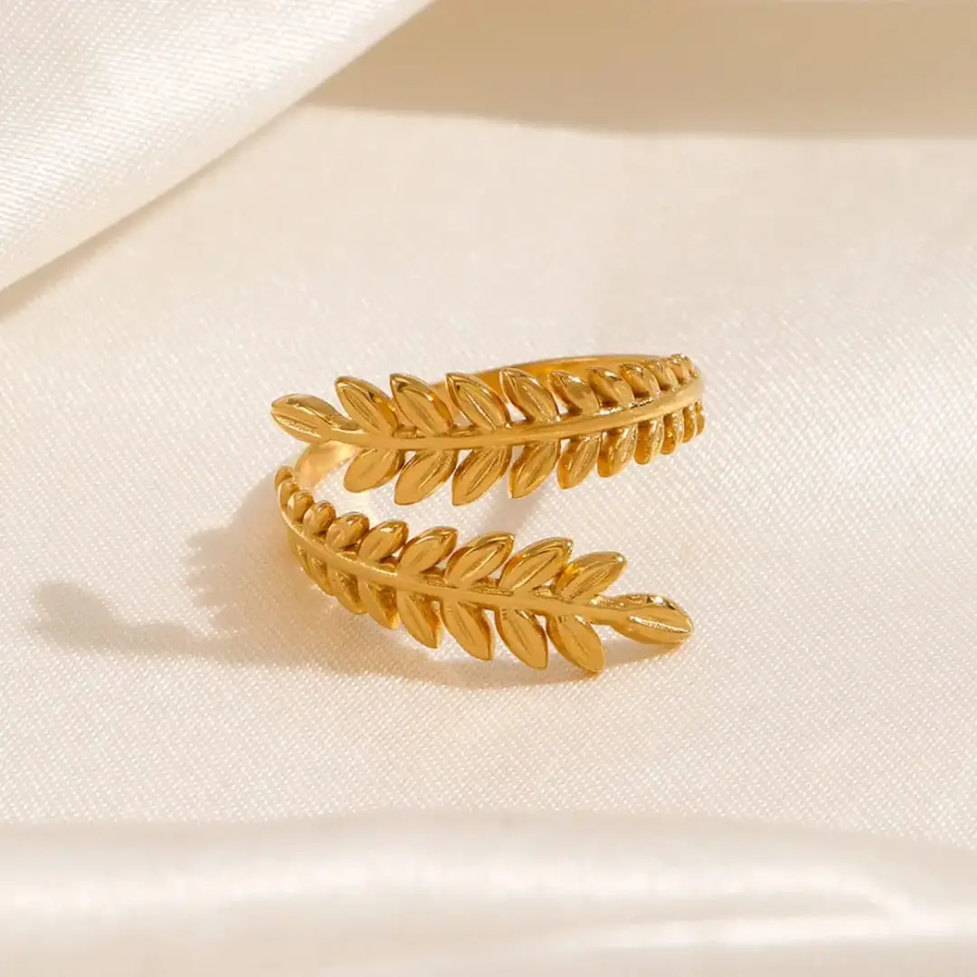 Sweet Leaf Stainless Steel Plating Open Ring for women - Image 3