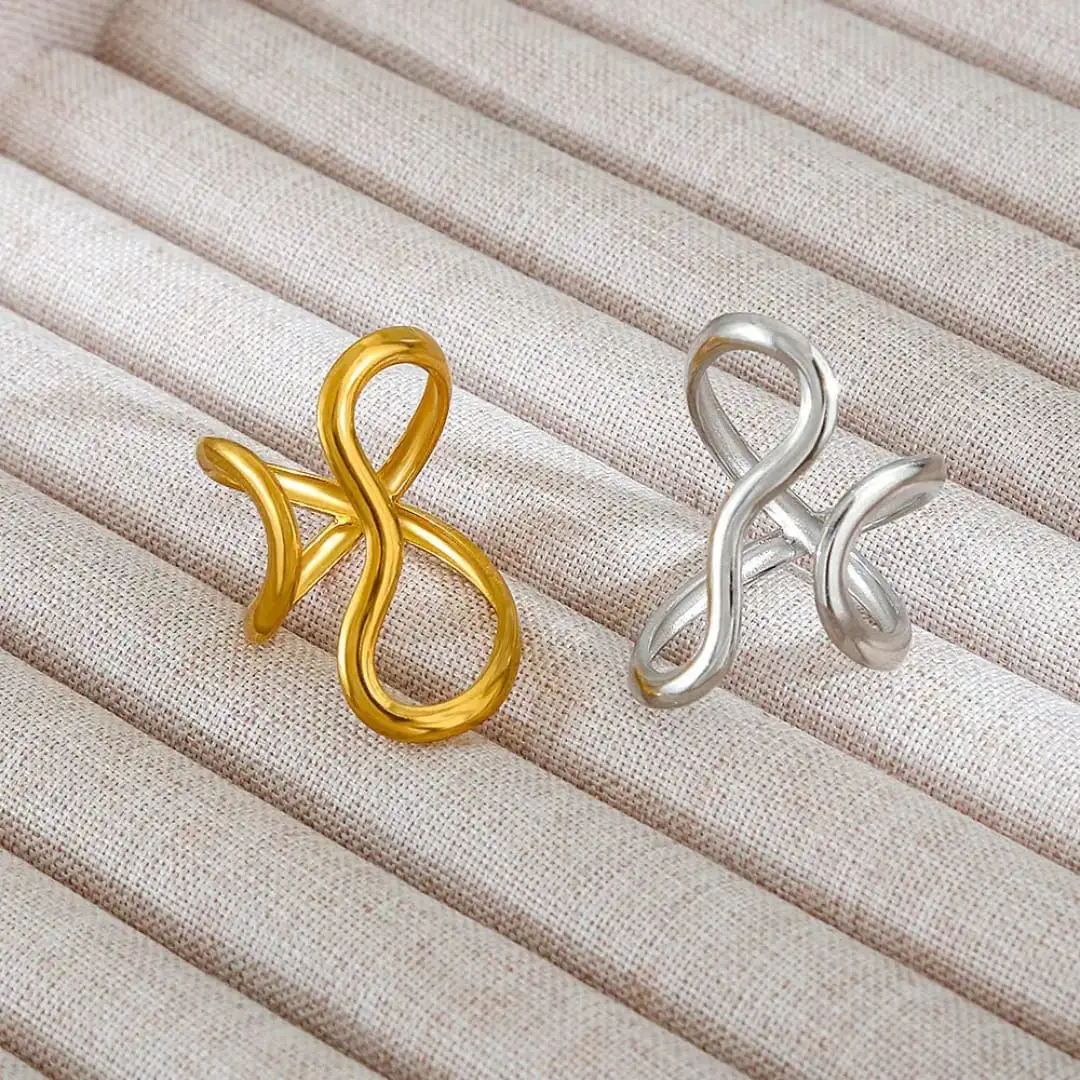 Adjustable Non Tarnish Dainty Stainless Steel Thumb Ring Gold Silver Asymmetrical Wavy Curve Ring Chunky Rings for Women - Image 3